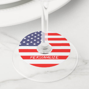 Etiqueta Para Taça De Vinho Bandeira Americana Patriótica 4° do partido de jul