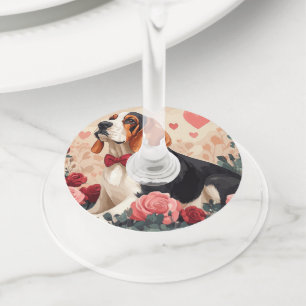 Etiqueta Para Taça De Vinho Basset Hound com Rosas - Dia dos Namorados