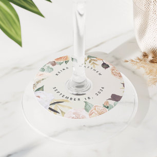 Etiqueta Para Taça De Vinho Boho Blooms Casamento Personalizado Floral Moder