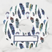 Boho Style Watercolor Feather Place Card