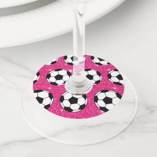 Etiqueta Para Taça De Vinho Bola de Futebol Rosa Neve Brilhante Jogador Esport