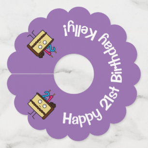 Etiqueta Para Taça De Vinho Bolo de aniversário de 21 anos com crosta de gelo