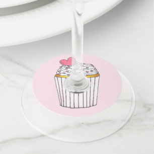 Etiqueta Para Taça De Vinho Bolo de Casamento com Coração Rosa Celebração Chá 