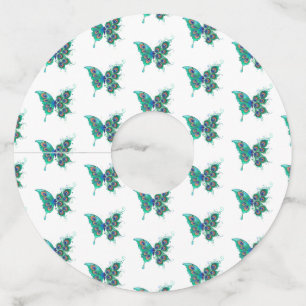 Etiqueta Para Taça De Vinho Borboleta com Penas de Pavão Verde