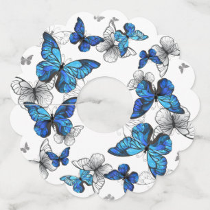 Etiqueta Para Taça De Vinho Borboletas Azuis Morpho