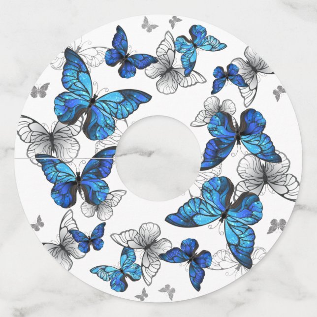 Etiqueta Para Taça De Vinho Borboletas Azuis Morpho (Frente)