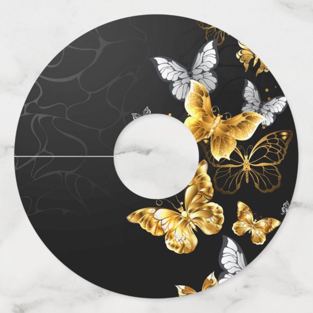 Etiqueta Para Taça De Vinho Borboletas Douradas e brancas (Frente)