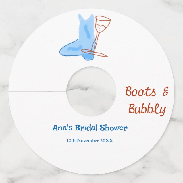 Etiqueta Para Taça De Vinho Botas & champanhe borbulhante banho de noiva azul (Frente)