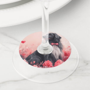 Etiqueta Para Taça De Vinho Cão Afegão com Rosas - Dia dos Namorados