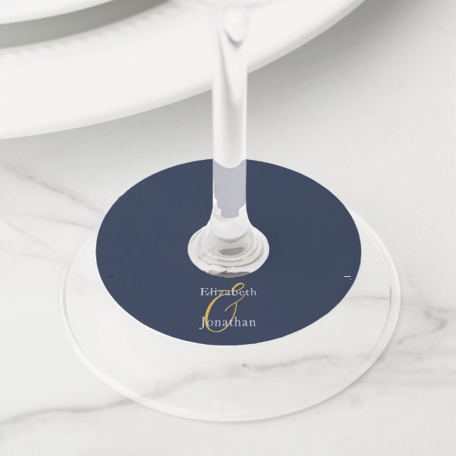 Etiqueta Para Taça De Vinho Casamento Azul Opulente (Close Up)