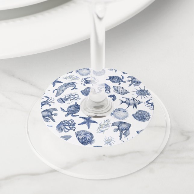 Etiqueta Para Taça De Vinho Casamento Costeiro Azul (Close Up)