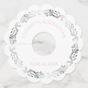 Etiqueta Para Taça De Vinho Casamento de Borda de Filigrana de Vingagem Rosa e