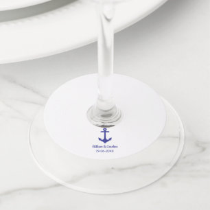Etiqueta Para Taça De Vinho Casamento de Destino de Praia de Âncora Náutica
