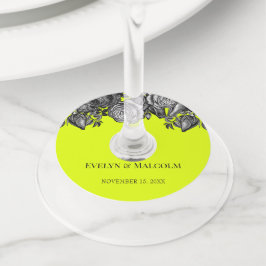 Etiqueta Para Taça De Vinho Casamento de Verdes limões de Rosas Negras e Branc