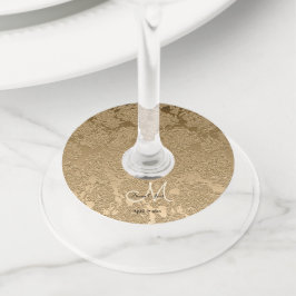 Etiqueta Para Taça De Vinho Casamento Elegante de Monograma Dourado Moderno