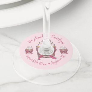 Etiqueta Para Taça De Vinho Celebração de Chá de Bebê Rosa Nupcial Cupcake Doc