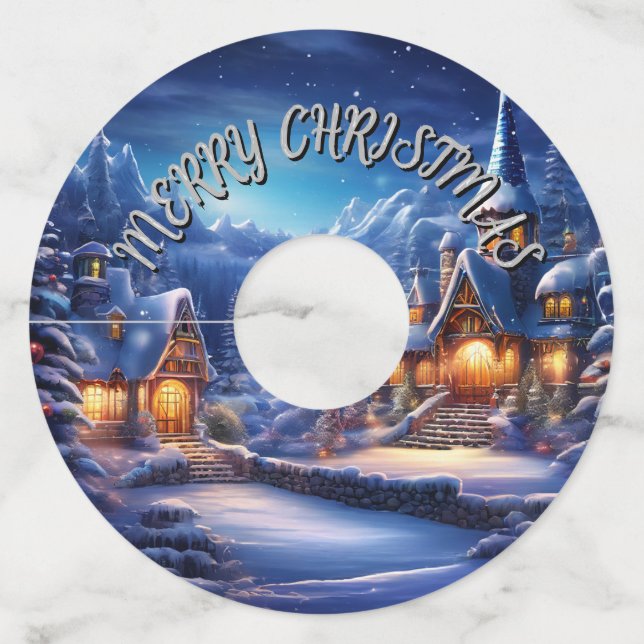 Etiqueta Para Taça De Vinho Cena de Férias Fadas (Frente)