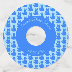 Etiqueta Para Taça De Vinho Chá de fraldas Personalizado De Gato De Bebê Azul