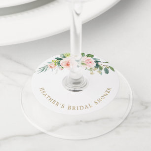 Etiqueta Para Taça De Vinho Chá de Noiva Floral Bege Elegante