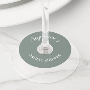 Etiqueta Para Taça De Vinho Chá de Noiva Minimalista em Verde Sage e Branco