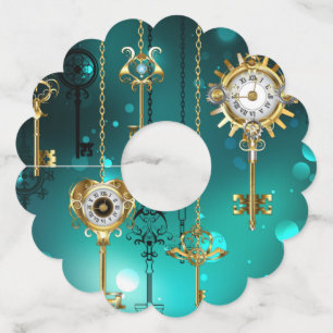 Etiqueta Para Taça De Vinho Chaves de Esqueleto Anticas em Fundo Verde