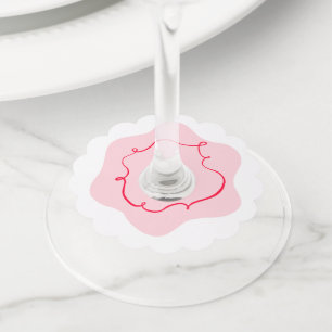 Etiqueta Para Taça De Vinho Chuva de noiva ondulada desenhada à mão retrô rosa