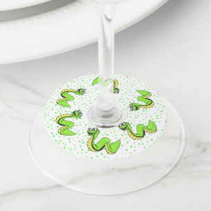 Etiqueta Para Taça De Vinho Círculo de Cobras de sorriso Verde Neon nas Bolinh