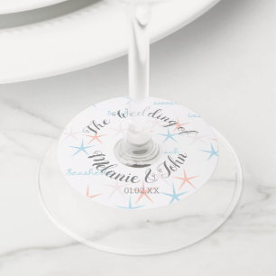 Etiqueta Para Taça De Vinho Conchas Estrela-do-Mar Casamento na Praia- Nome do