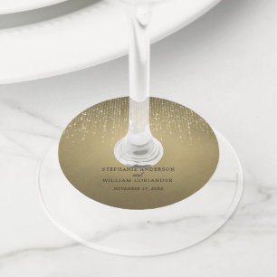 Etiqueta Para Taça De Vinho Corda de Espumante Elegante Luz Dourada Casamento