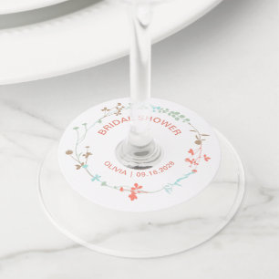 Etiqueta Para Taça De Vinho Coroa de Flores Silvestres Elegantes para Chá de N