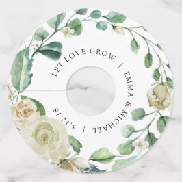 Etiqueta Para Taça De Vinho Creme Branco Floral Vintage Aquarela