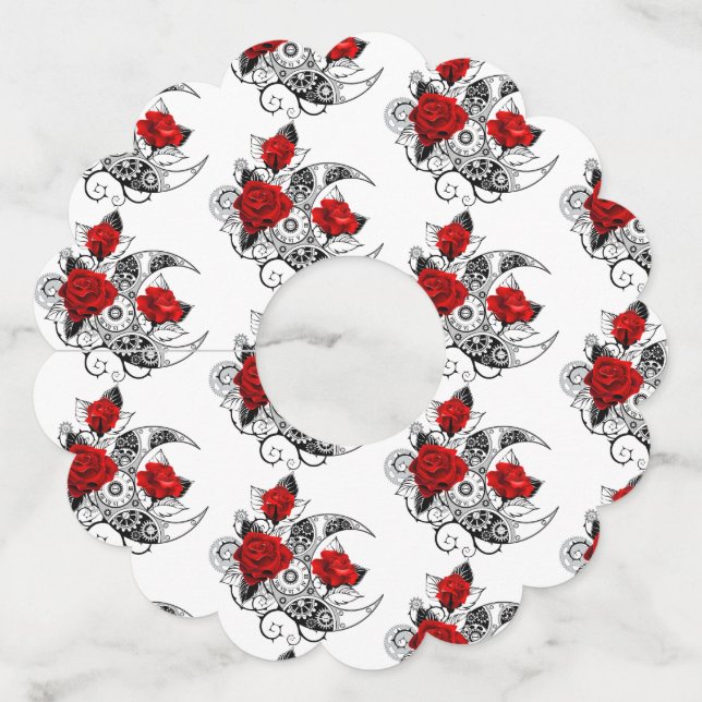 Etiqueta Para Taça De Vinho Crescente Mecânico com Rosas vermelhas (Frente)