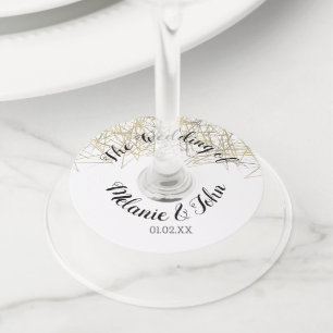 Etiqueta Para Taça De Vinho Cubo Industrial de Folha Casamento - Nome do Casal