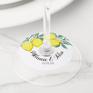 Etiqueta Para Taça De Vinho Design de Limão Colorido à Mão - Nome do Casal