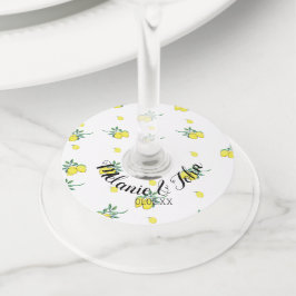 Etiqueta Para Taça De Vinho Design de limão colorido à mão - Nome do casal