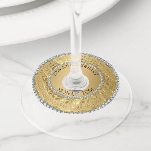 Etiqueta Para Taça De Vinho Diamantes e damasco Dourado