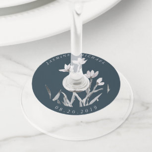 Etiqueta Para Taça De Vinho Dragas de Vidro ⎢ Vidro de Casamento Dreamy Floral