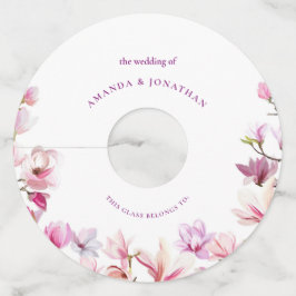Etiqueta Para Taça De Vinho Elegância Moderna Magnólia Floral Casamento