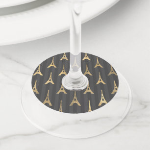 Etiqueta Para Taça De Vinho Elegante Torre Eiffel França Amarelo Preto Vertica