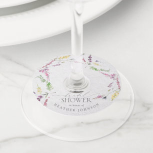 Etiqueta Para Taça De Vinho Elegante Wildflower Watercolor Chá de panela Flora