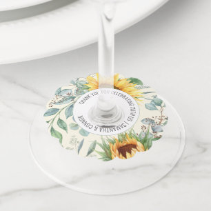 Etiqueta Para Taça De Vinho Favor de casamento de girassol elegante de eucalip