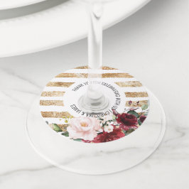 Etiqueta Para Taça De Vinho Favor de casamento floral rosa dourado vinho