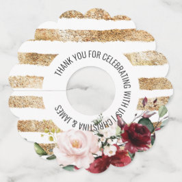 Etiqueta Para Taça De Vinho Favor de casamento floral rosa dourado vinho