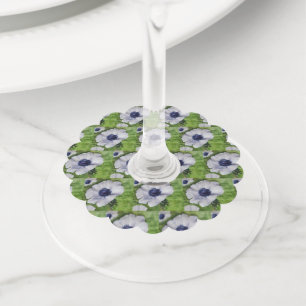 Etiqueta Para Taça De Vinho Flor Anemone Floral Branca