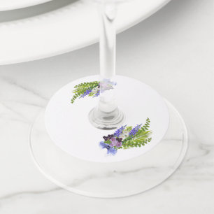 Etiqueta Para Taça De Vinho Flor azul e púrpura