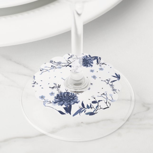 Etiqueta Para Taça De Vinho Flores azuis (Close Up)