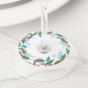 Etiqueta Para Taça De Vinho Folhagem de Watercolor Holly Férias