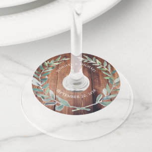 Etiqueta Para Taça De Vinho Folhas de aquarela botânica no casamento da madeir