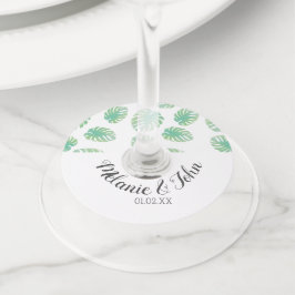 Etiqueta Para Taça De Vinho Folhas Tropicais de Monstera em Aquarela - Nome do