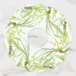 Etiqueta Para Taça De Vinho Folhas verdes de aquarela Eucalyptus